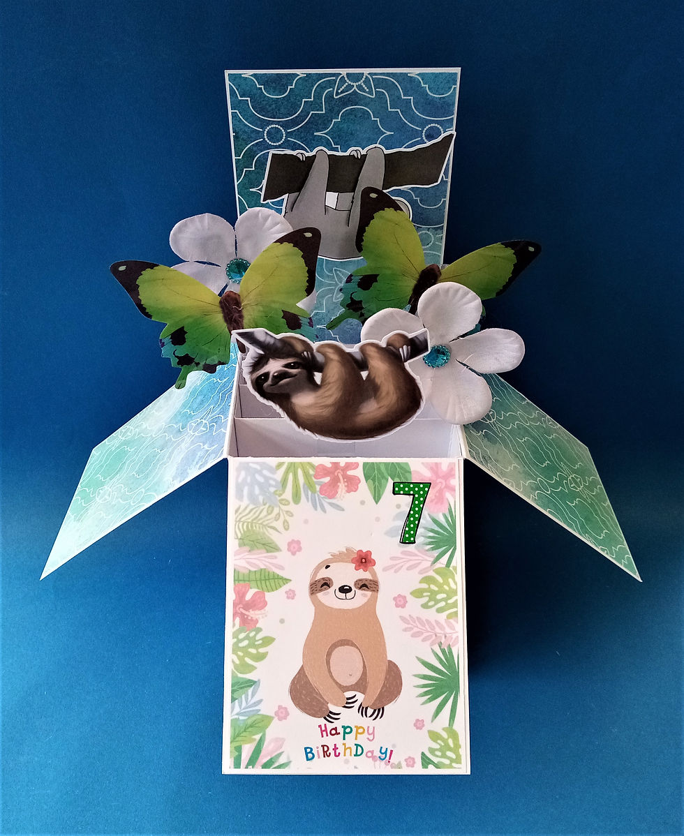 girls 7th birthday card with sloths