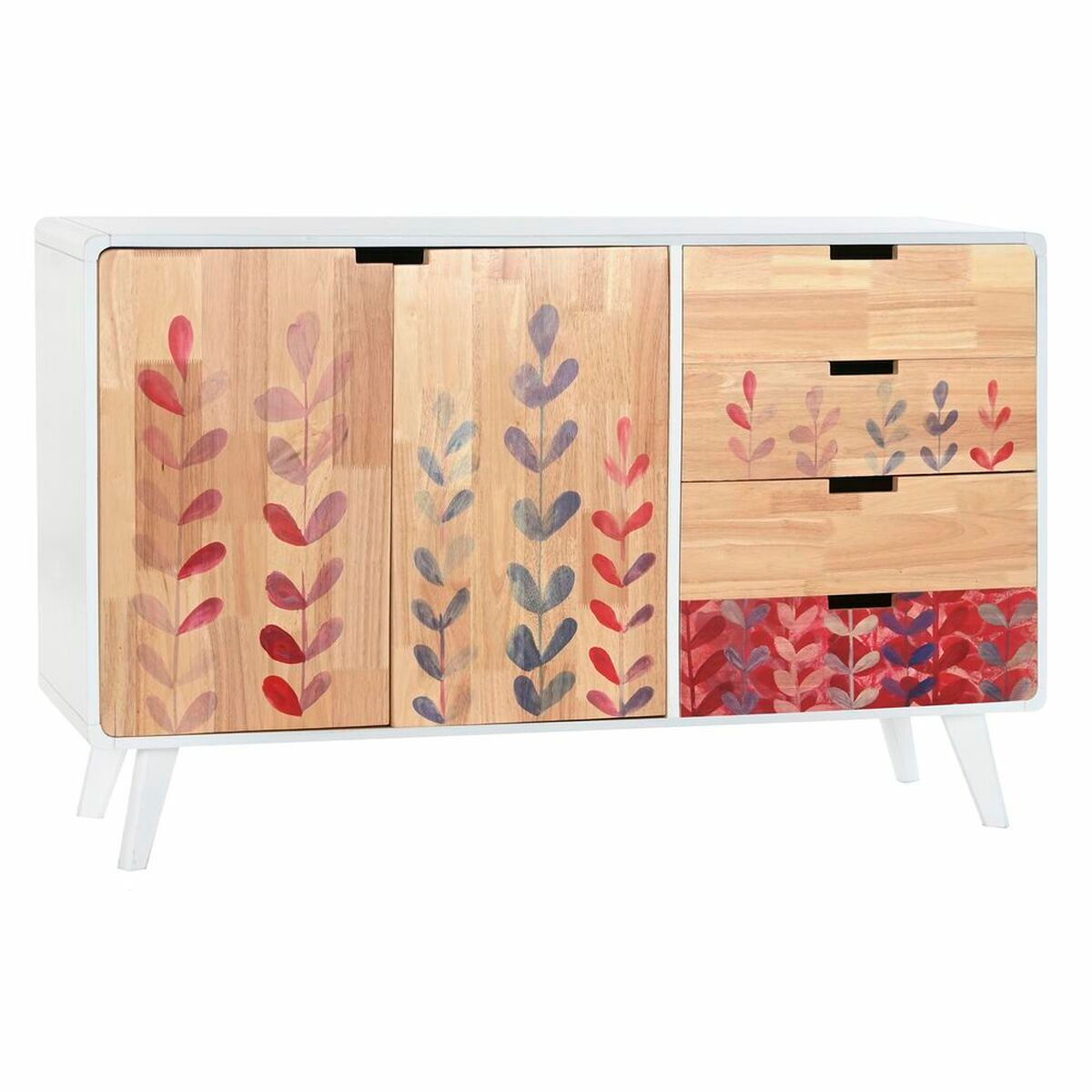 Anrichte DKD Home Decor natürlich Kautschukholz Weiß Granatrot 120 x 30 x 7