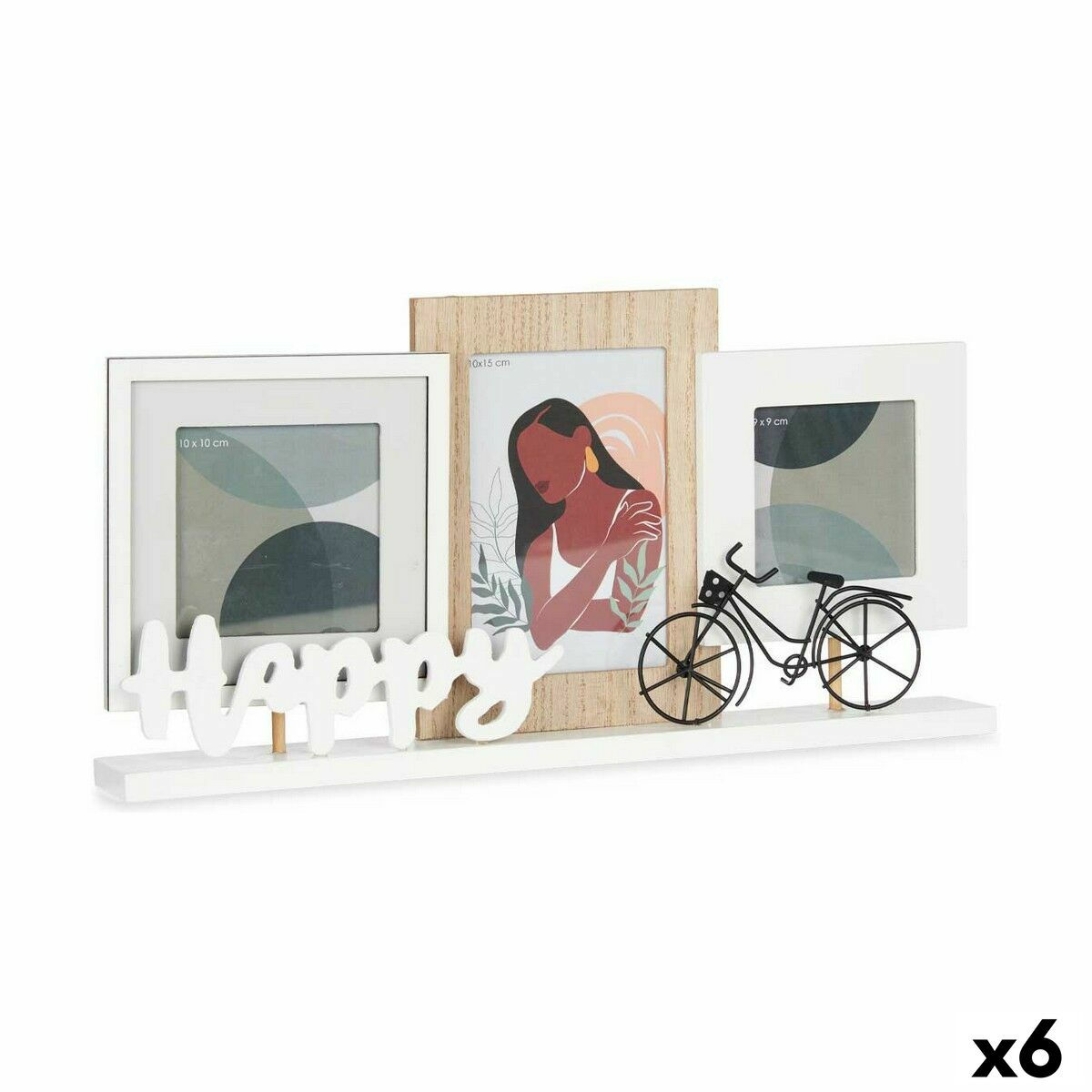 Fotorahmen Happy 3 fotos Braun Weiß Holz MDF (40 x 21 x 6 cm) (6 Stück)