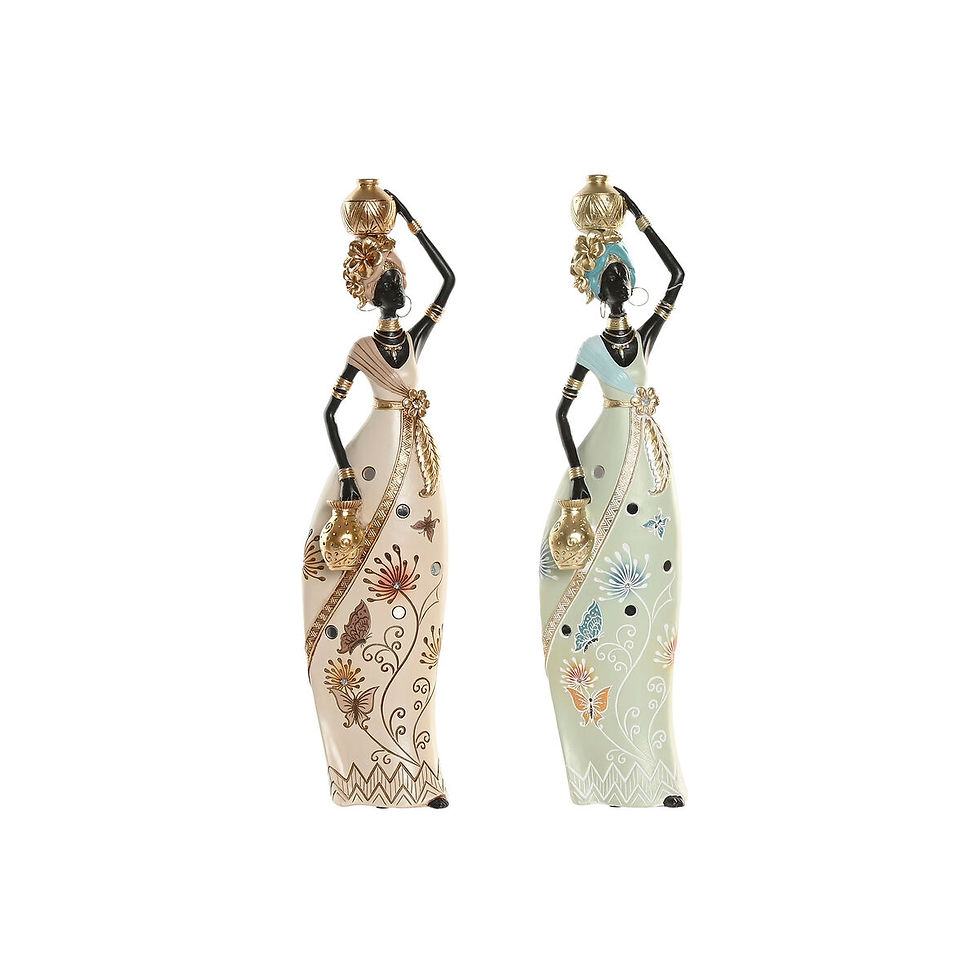 Deko-Figur Home ESPRIT grün Beige Afrikanerin (2 Stück)