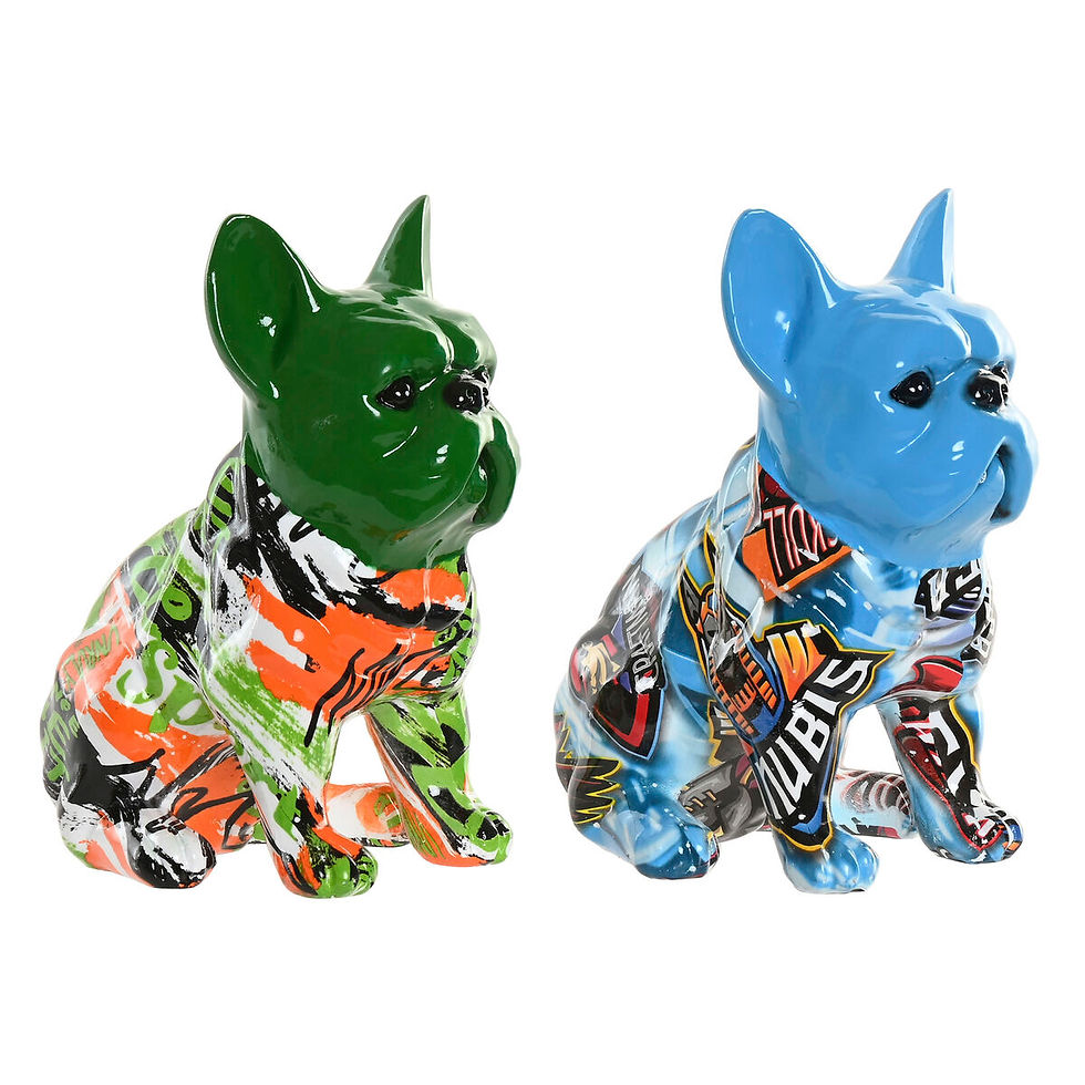 Deko-Figur Home ESPRIT Blau grün Bunt Hund 9,5 X 13 X 16 CM (2 Stück)