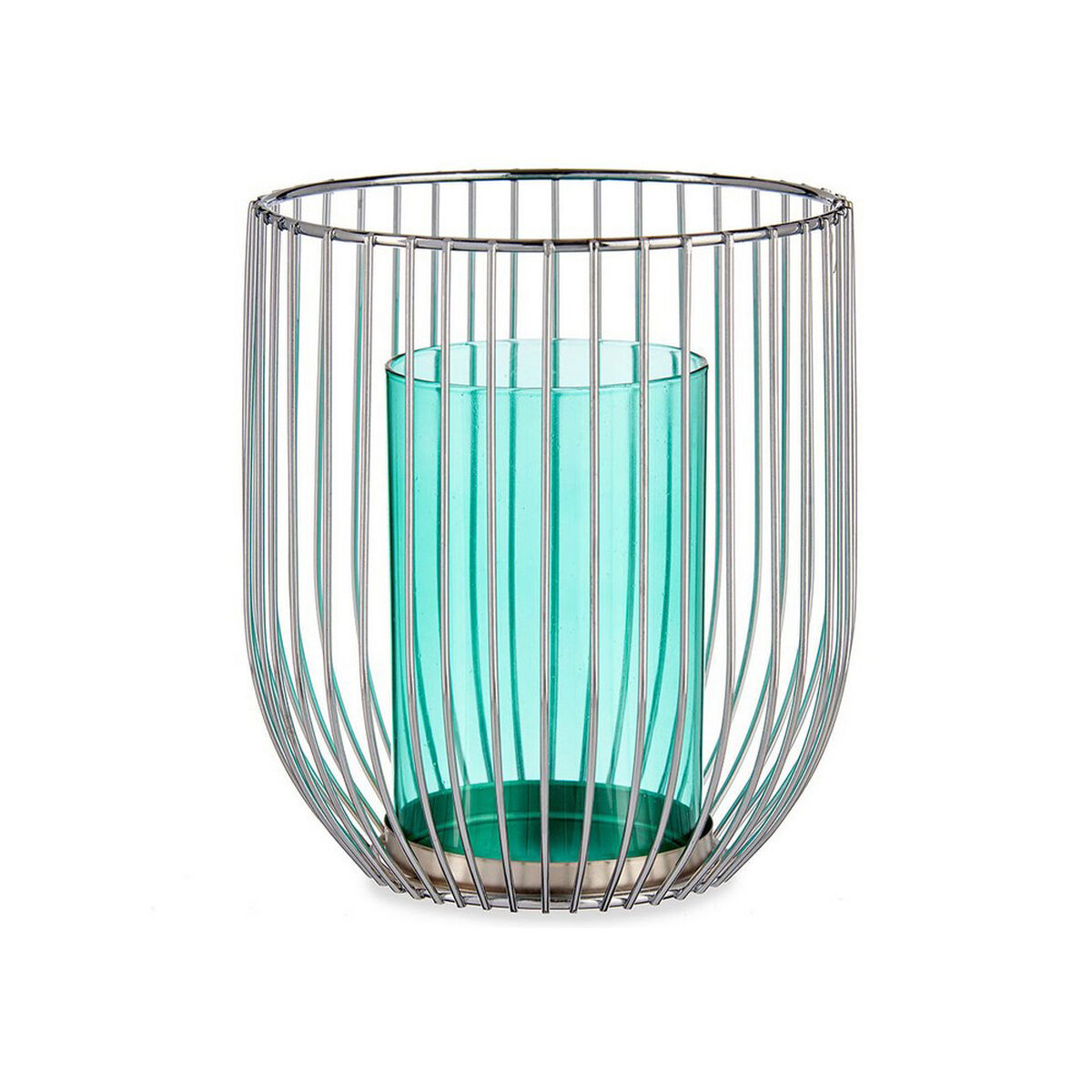 Kerzenschale Gift Decor Blau Silberfarben Silber Metall Glas 15 x 17 x 15 cm