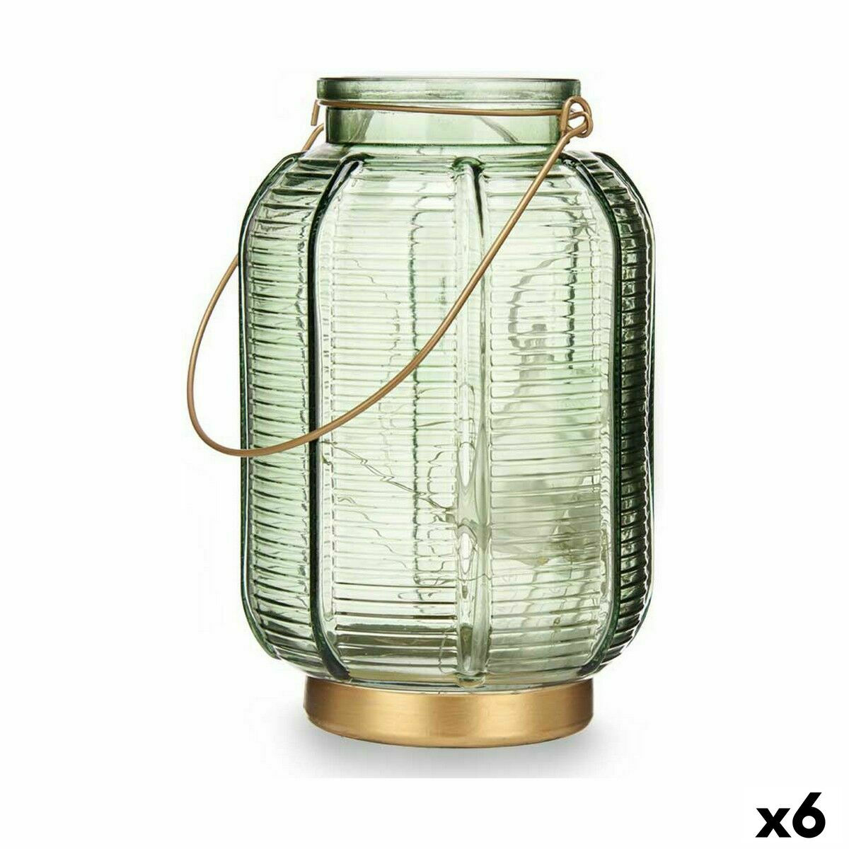 LED-Laterne Streifen grün Gold Glas 13,5 x 22 x 13,5 cm (6 Stück)