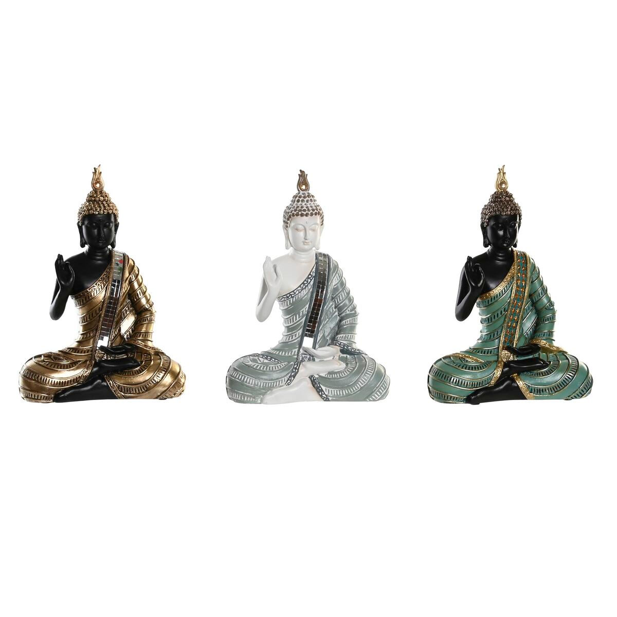 Deko-Figur DKD Home Decor 19 x 10 x 26,5 cm Blau Gold Buddha grün Orientalisc