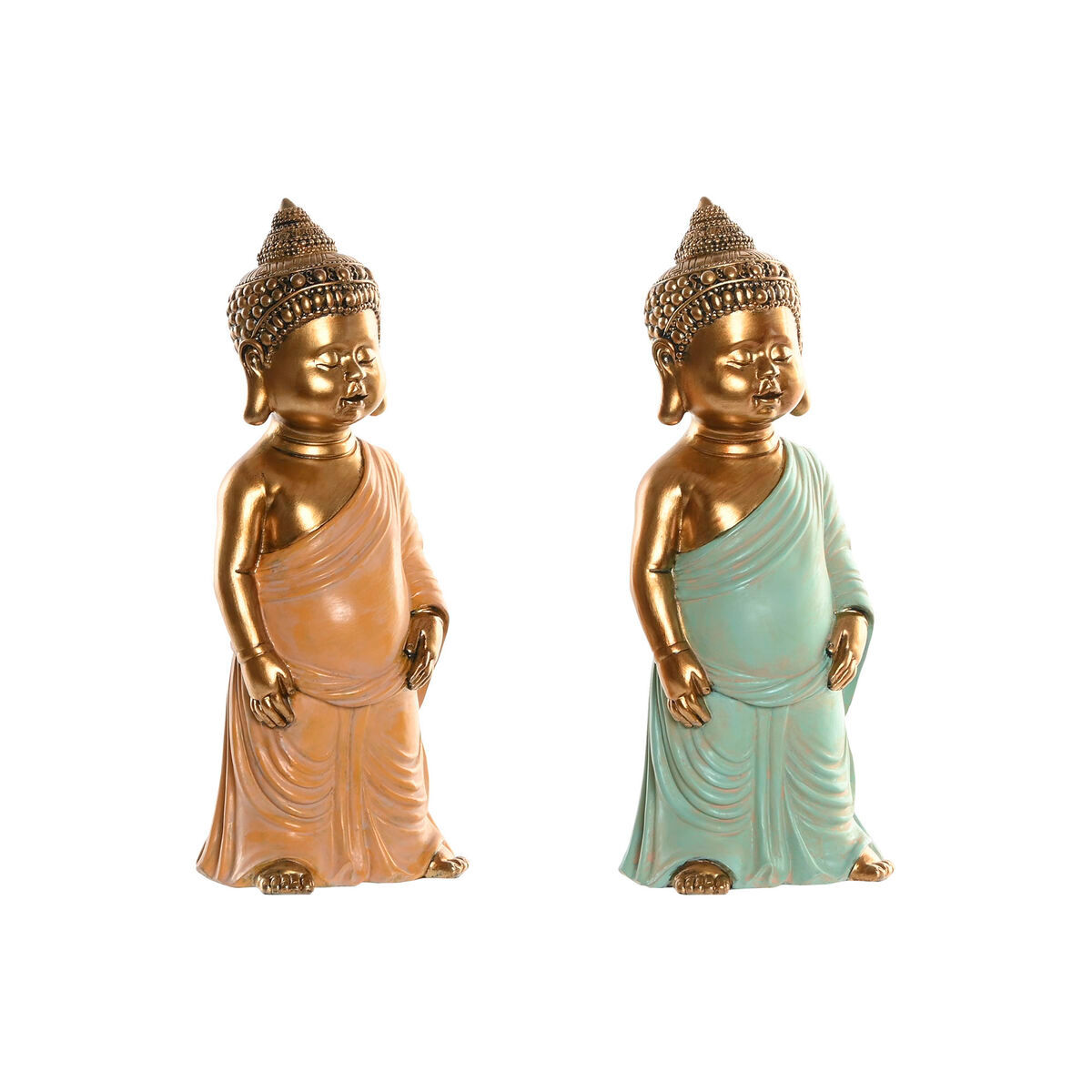 Deko-Figur Home ESPRIT grün Rosa Buddha Orientalisch 10 x 8 x 24 cm (2 Stück)