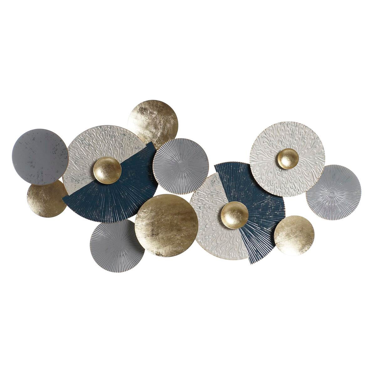Wanddekoration DKD Home Decor Blau Gold Metall Weiß Kreise (135,3 x 5 x 68,6
