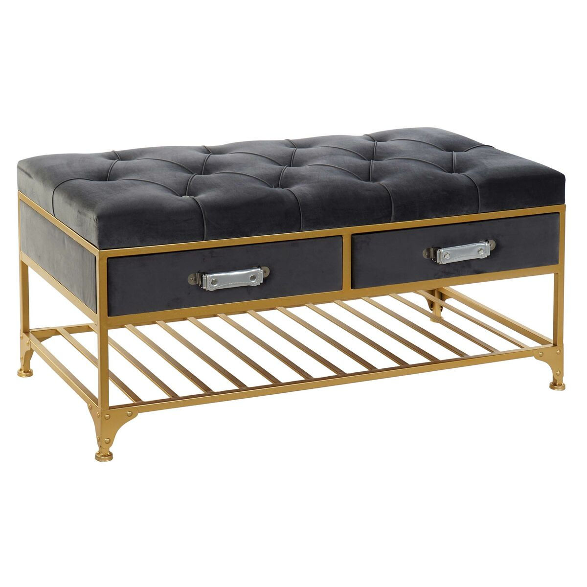 Hocker DKD Home Decor 8424001851096 Grau Bunt Gold Metall 100 x 48 x 48 cm