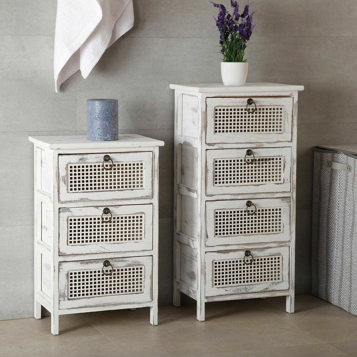 Schubladenschrank Versa Old Weiß (Restauriert A)