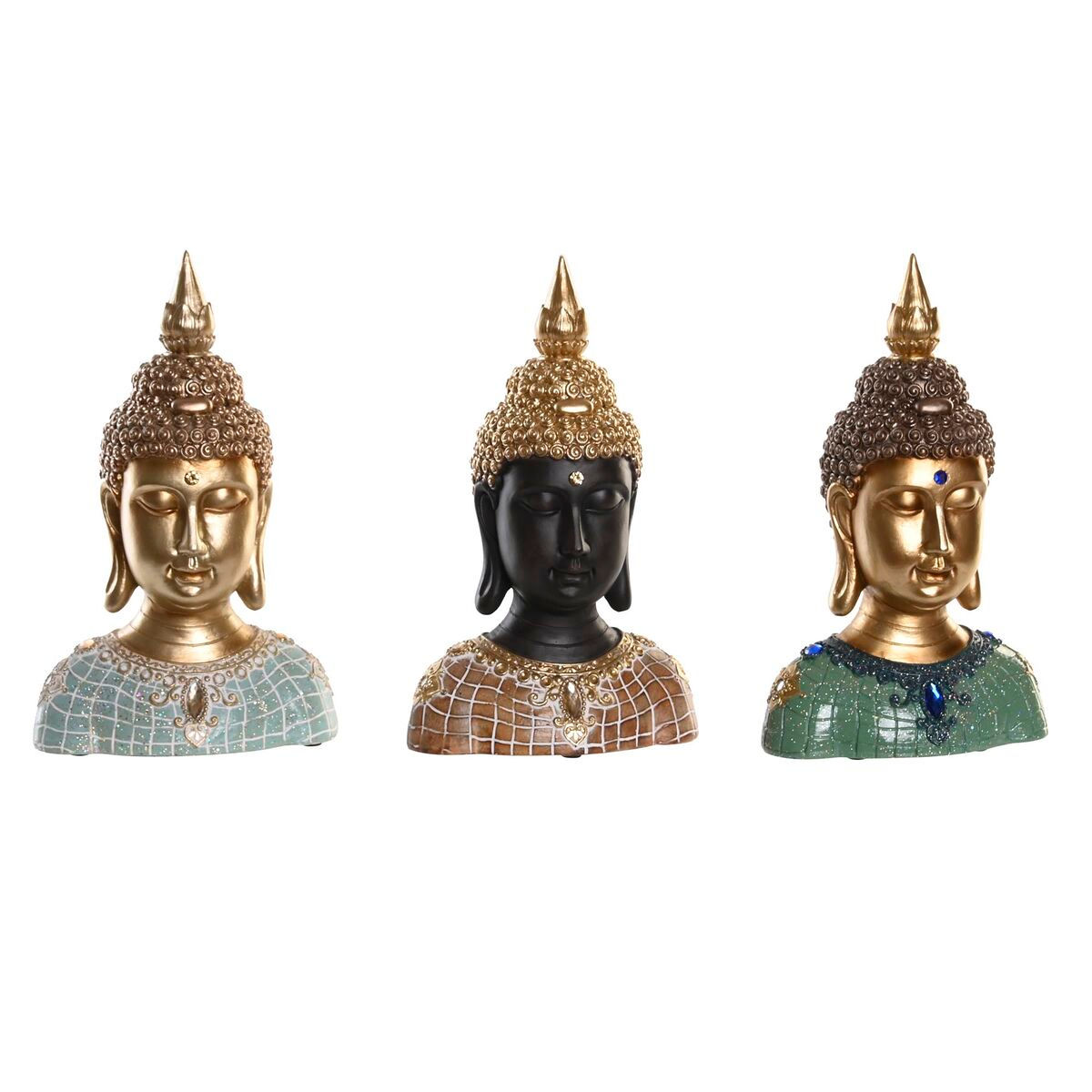 Deko-Figur DKD Home Decor 16 x 10 x 26 cm Schwarz Buddha türkis grün Oriental