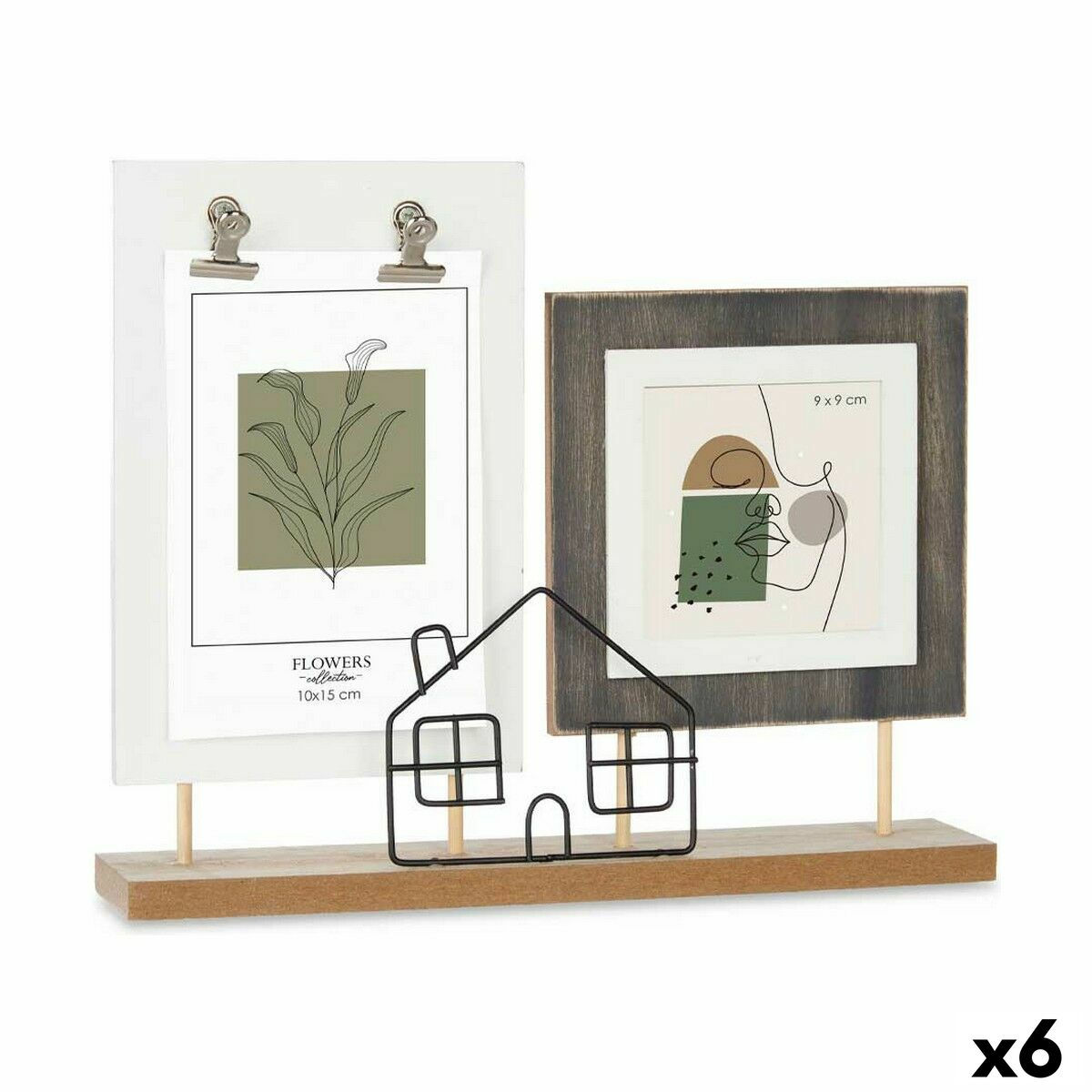 Fotorahmen 2 fotos Haus Schwarz Braun Holz MDF (28 x 23,5 x 6 cm) (6 Stück)