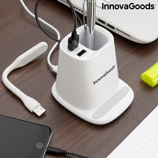 Miniaturbild: Kabelloses Ladegerät mit Halterung-Organizer und LED-Lampe USB 5 in 1 DesKing