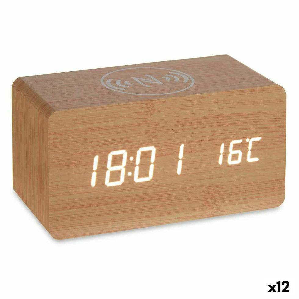 Miniaturbild: Wecker mit kabellosem Ladegerät Braun PVC Holz MDF 15 x 7,5 x 7 cm (12 Stück)