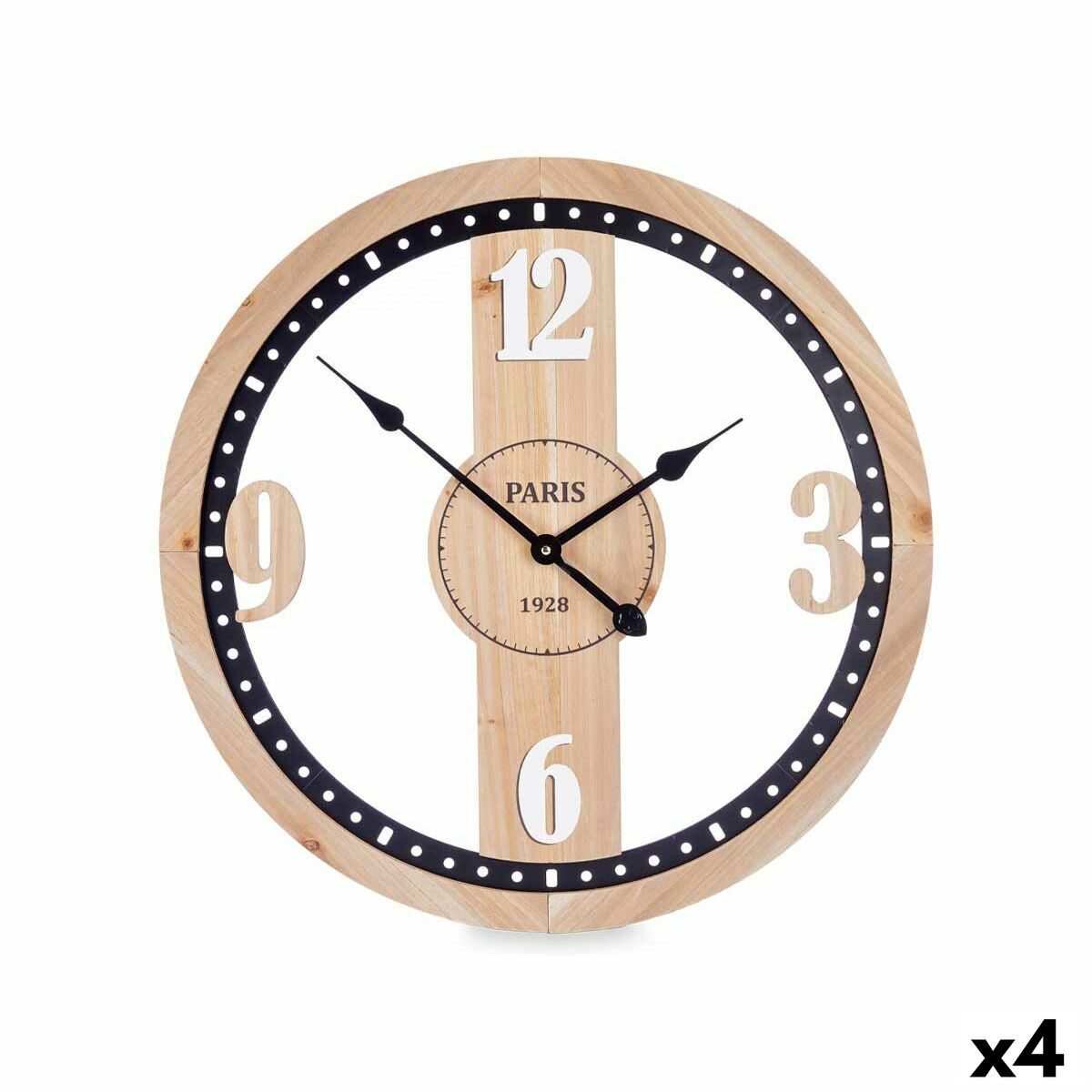 Wanduhr Schwarz Metall Holz MDF 60 x 60 x 4,5 cm (4 Stück)