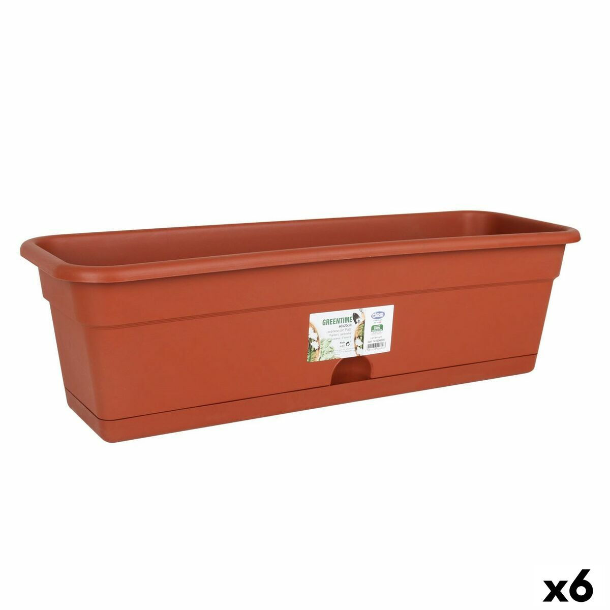 Blumenkasten mit Unterteller Dem Greentime rechteckig Braun 40 x 20 x 17,3 cm