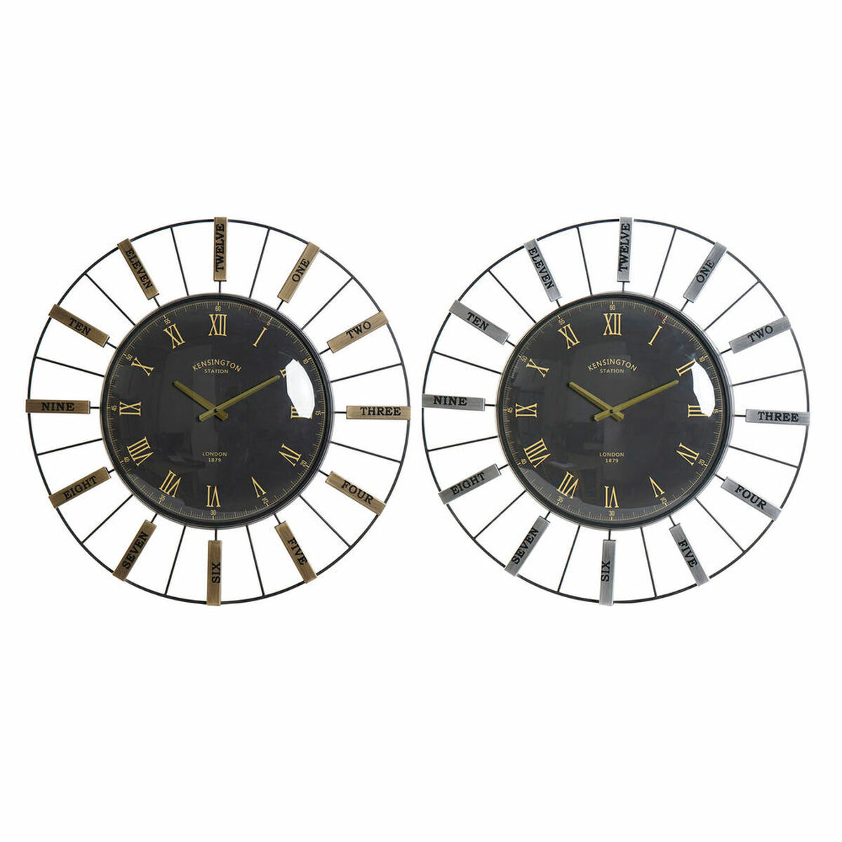 Wanduhr DKD Home Decor Kristall Silberfarben Schwarz Gold Eisen 70 x 7 x 70 c