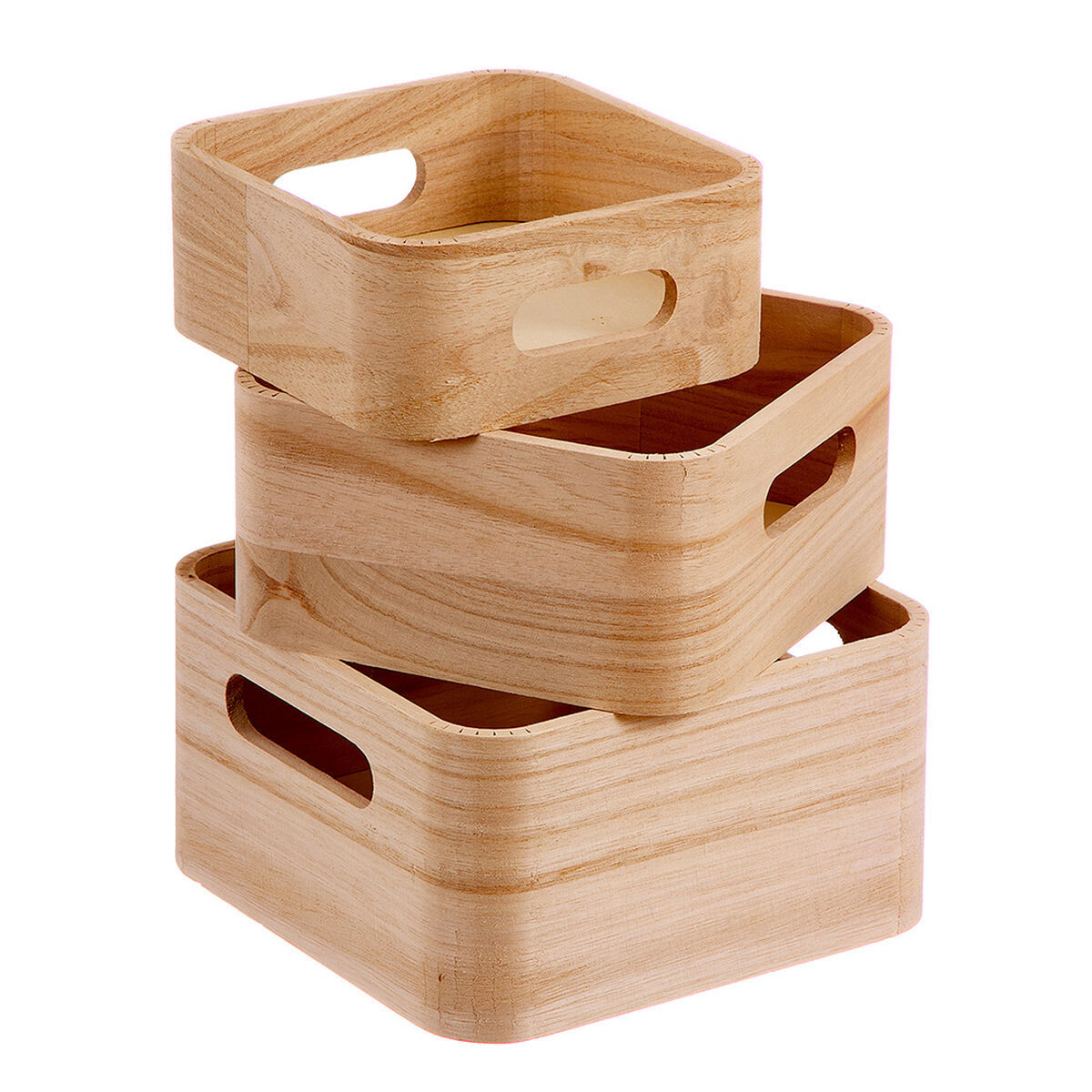Satz stapelbarer Organizerboxen Caison Holz natürlich 3 Stücke 18,5 x 18,5 x