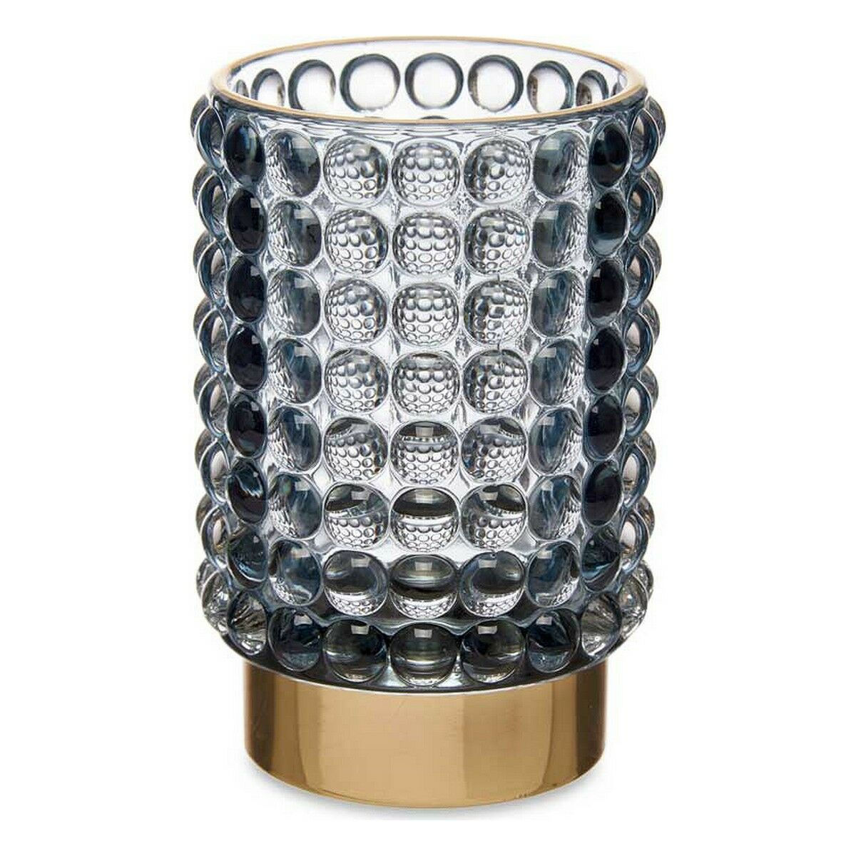 Kerzenschale Punkte Blau Gold Glas (8,5 x 12,5 x 8,5 cm)