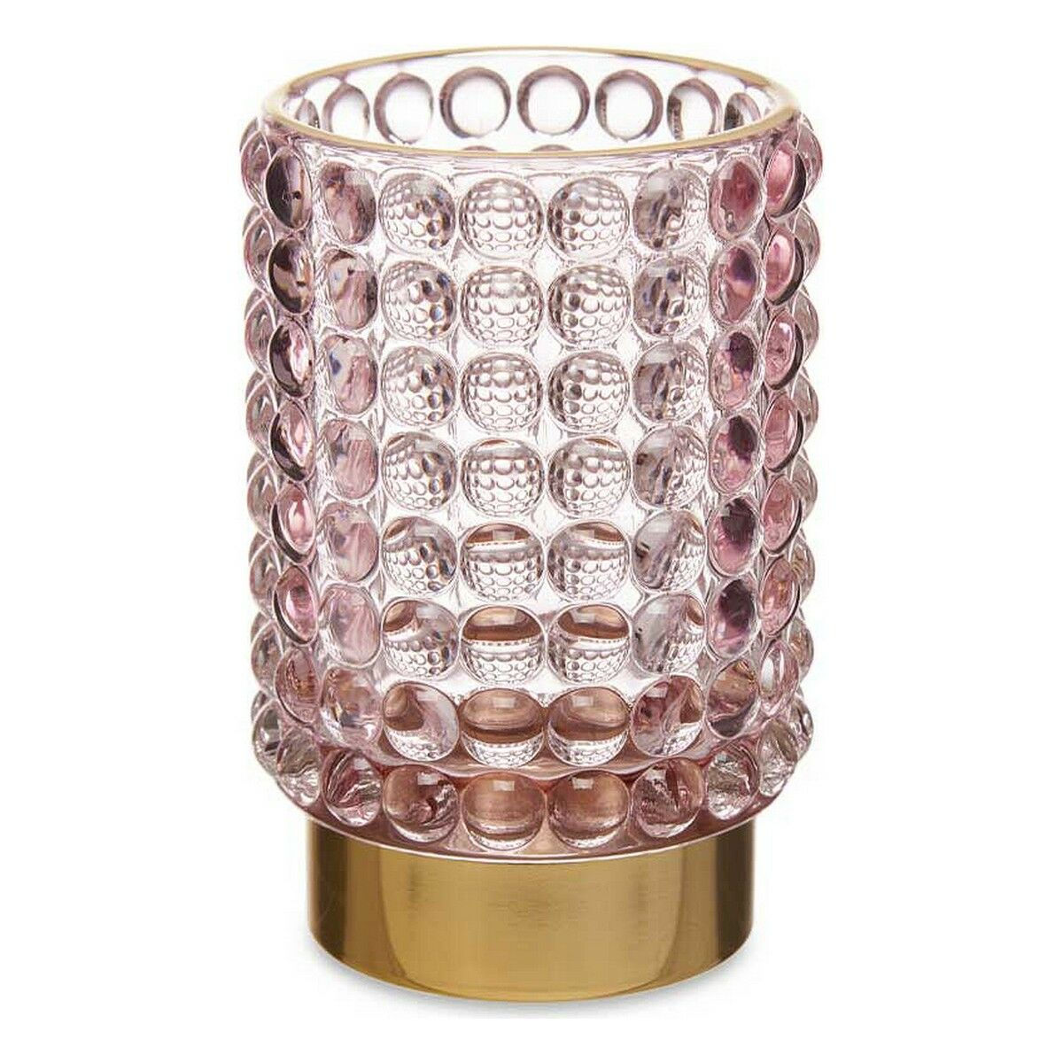 Kerzenschale Punkte Rosa Gold Glas (8,5 x 12,5 x 8,5 cm)