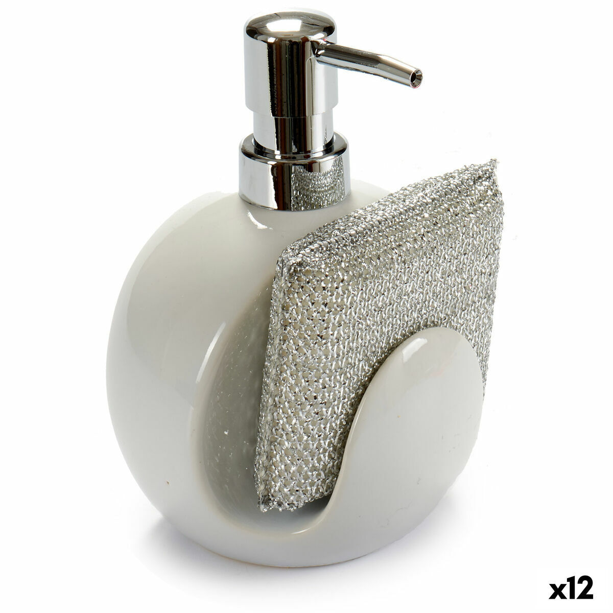 Seifenspender 2 in 1 für Spülbecken Weiß aus Keramik 400 ml 9,5 x 15,5 x 11,5