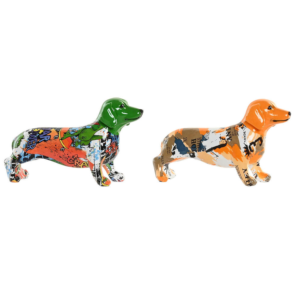 Deko-Figur Home ESPRIT Gelb grün Bunt Hund 20 X 6 X 11,5 CM (2 Stück)