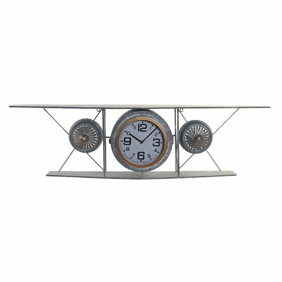 Wanduhr DKD Home Decor Kristall Eisen Flugzeug Holz MDF Dunkelgrau (120 x 21
