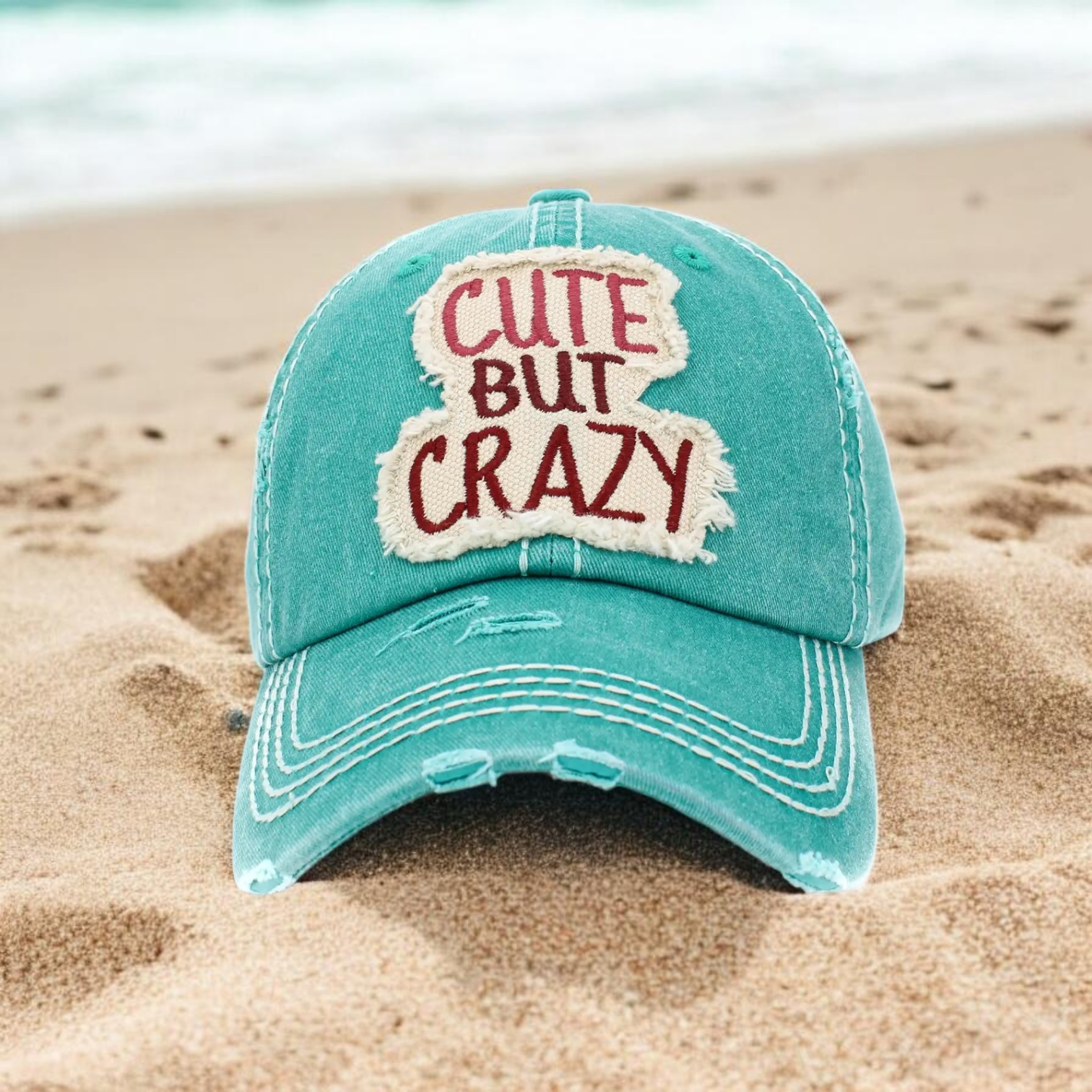 Vintage Cute But Crazy Ballcap Teal