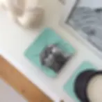 Melamine coasters with a print of a hand-drawn illustrated otter on a teal background.