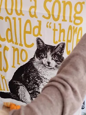 Click to see all of my tea towels. Cute illustrated fat cat tea towel