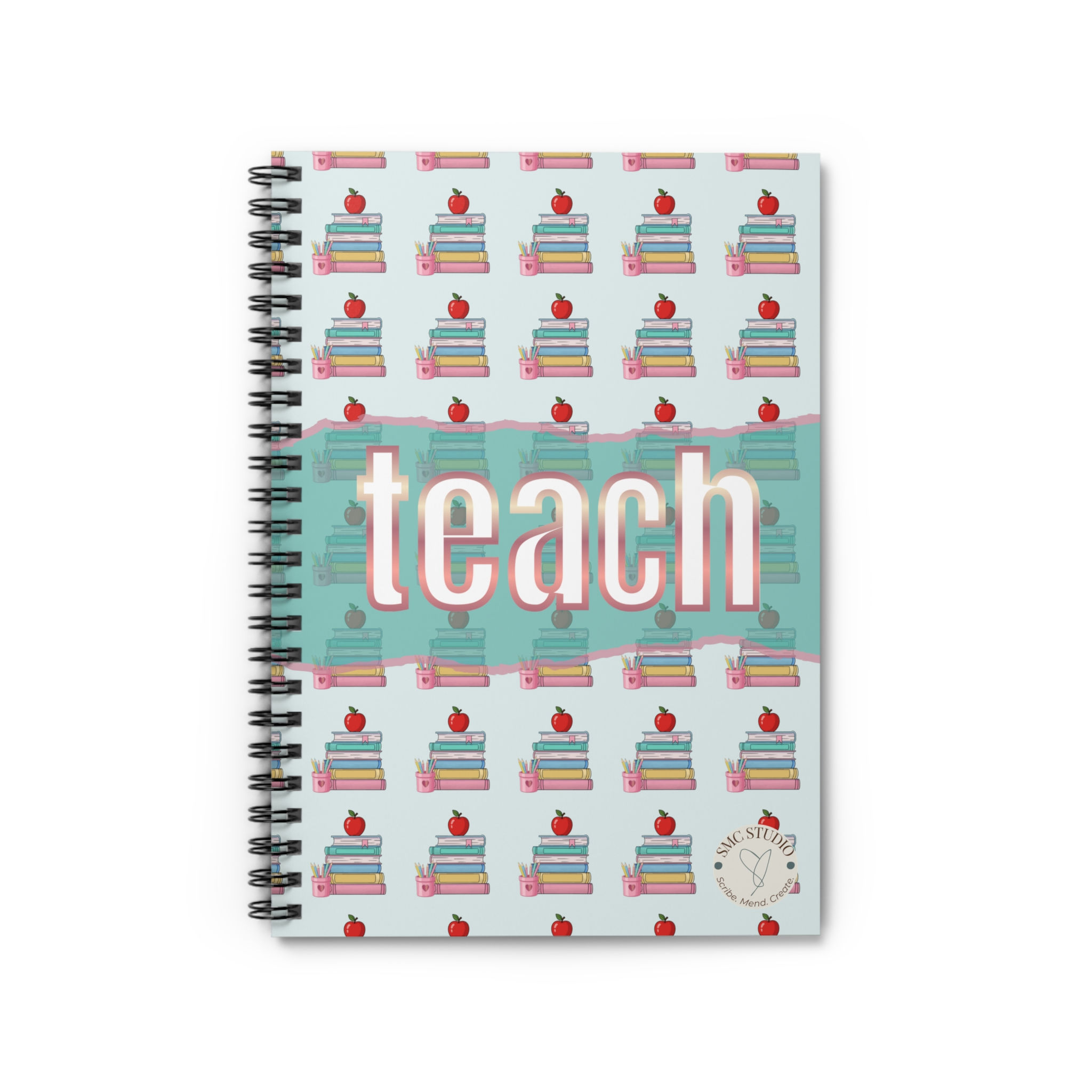 Stack of Books "Teach" Spiral Notebook