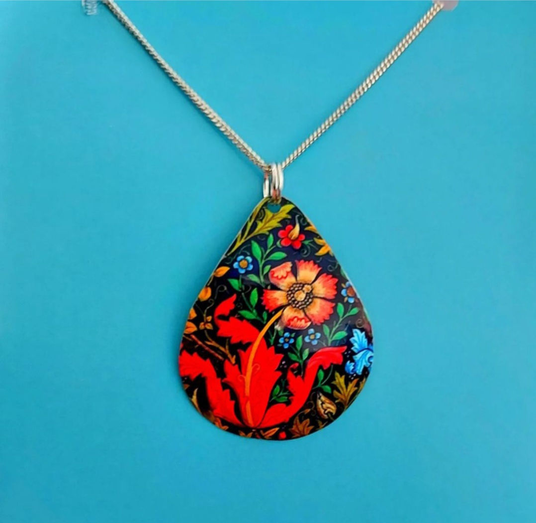 William Morris Red Flower Tear Necklace 