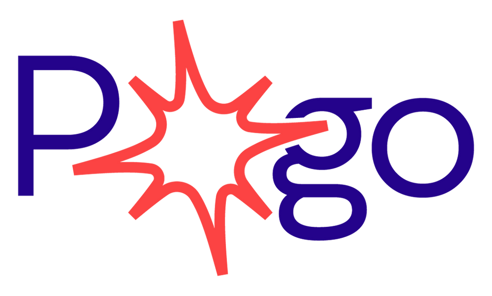 The name Pogo with the first o being represented by a simple firecracker icon