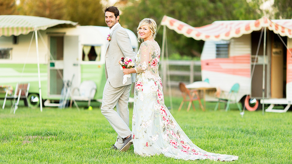 Photo of David Abrams and Jennie Garth at their RV wedding.