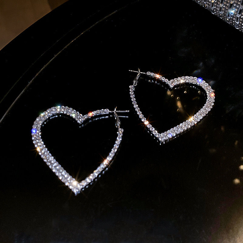 Thumbnail: Diamond Heart Shaped Hoops Gold and Silver