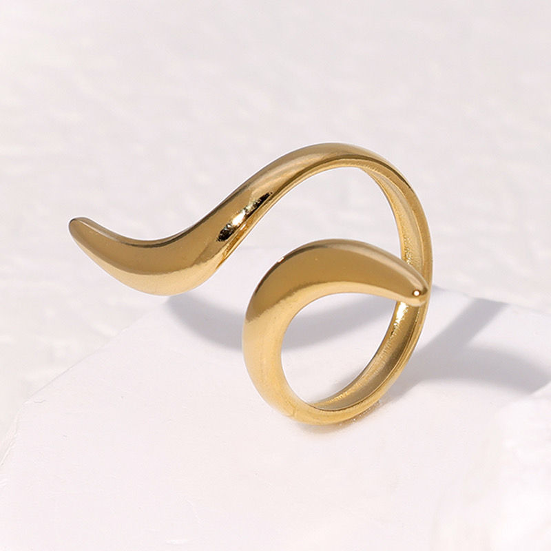 Thumbnail: Stainless Steal and 18 Karat Gold Plated Open Spiral Adjustable  Ring