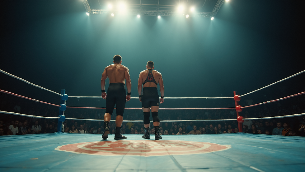 Eye-level view of a wrestling ring during a match
