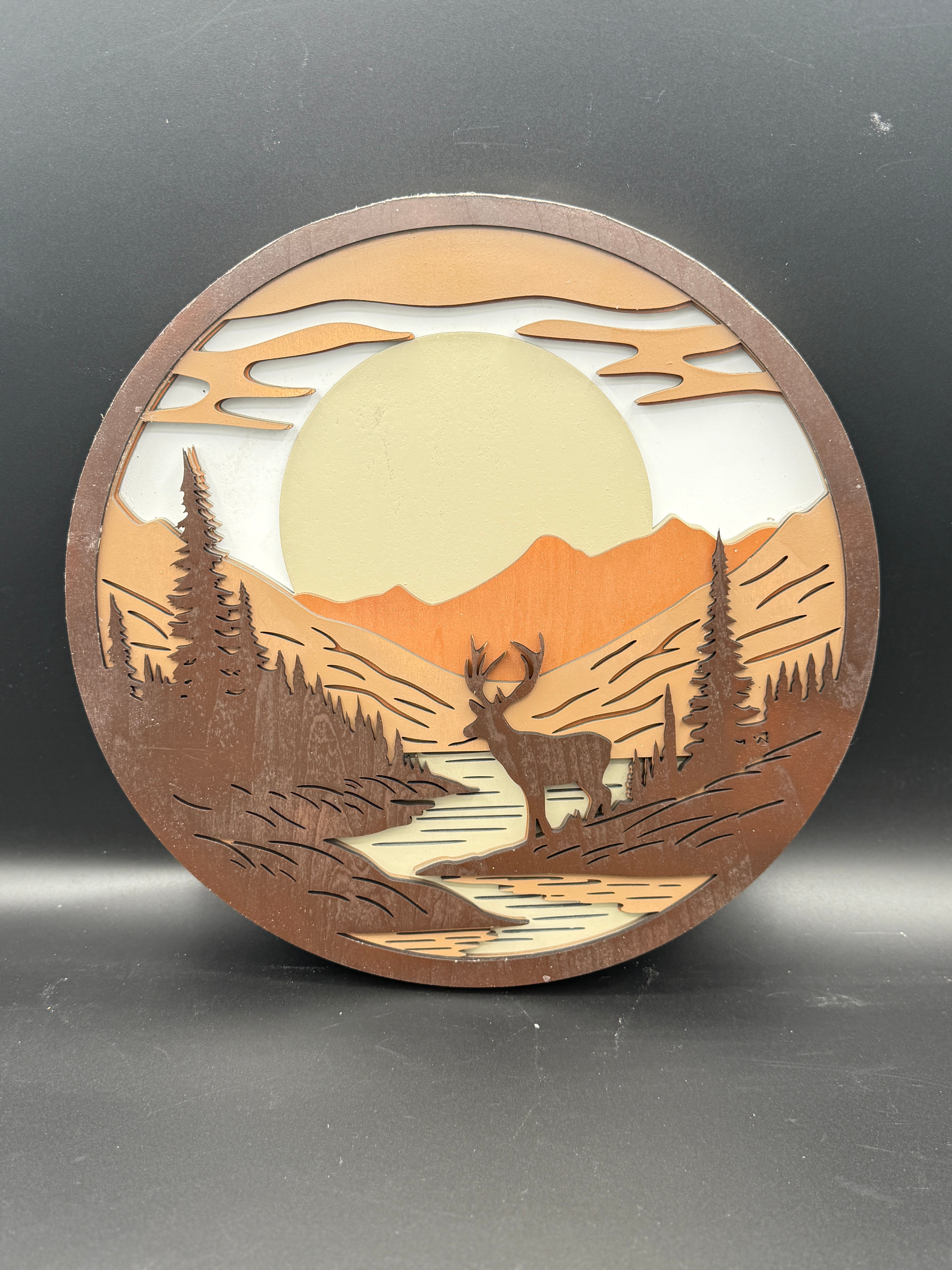 Round Deer Wilderness – Layered Wood Wall Art