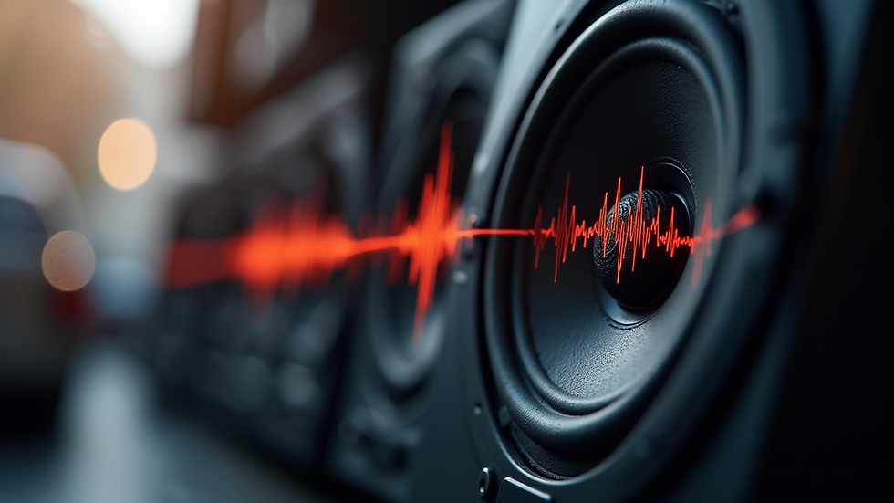 High angle view of sound waves on a speaker