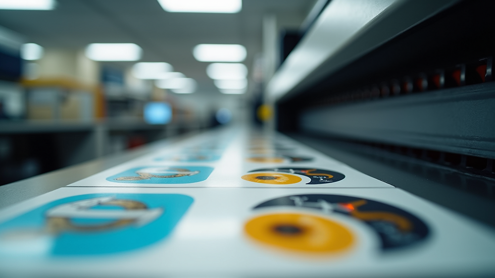 Eye-level view of a sticker printing machine in a print shop
