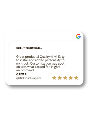 review talking about the high quality vinyl and craftsmanship from sticky prints graphics