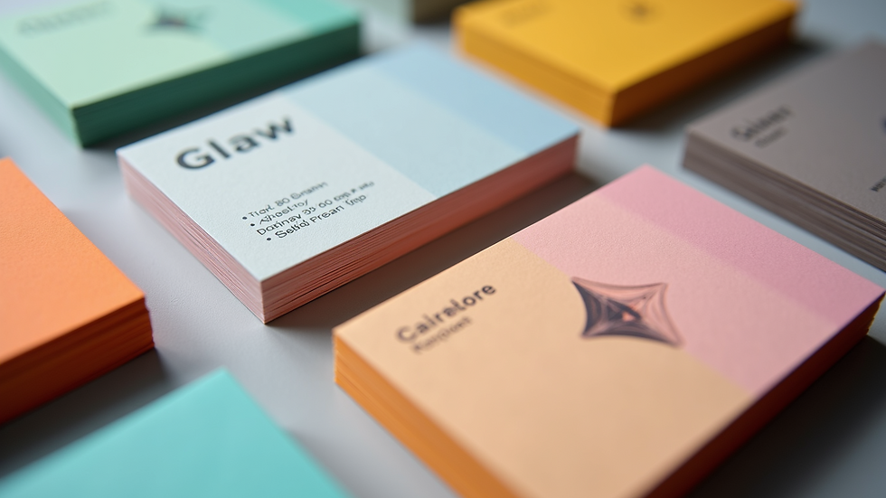 Close-up view of colorful custom-printed business cards