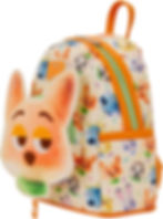 Side profile of Loungefly Zootopia Nick Wilde backpack with colorful printed details