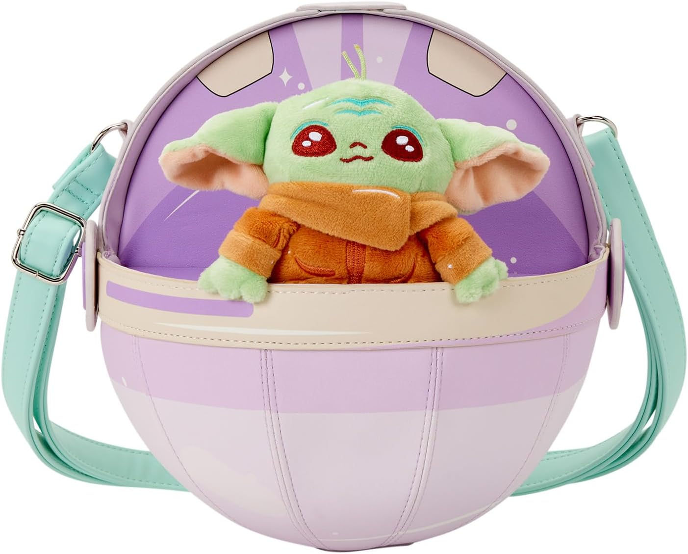 Loungefly Grogu crossbody bag with Baby Yoda plush in hover pod