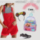 Complete Lightning McQueen Disney bounding outfit for women featuring red women's denim shortalls, Cars-themed Mickey Ears with black tires and Lightning McQueen's number 95, Loungefly Disney Pixar Cars Mini-Backpack showcasing Cars characters, and New Balance Women's Fresh Foam X More V4 Running Shoes. Perfect for Disneyland and Hollywood Studios adventures.