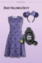 Purple Haunted Mansion Disney Halloween dress with bat Minnie ears and Loungefly crossbody bag