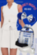 R2-D2 Disney bound outfit with white dress, silver shoes, themed backpack, Minnie ears, and bracelet for Batuu at Galaxy’s Edge.