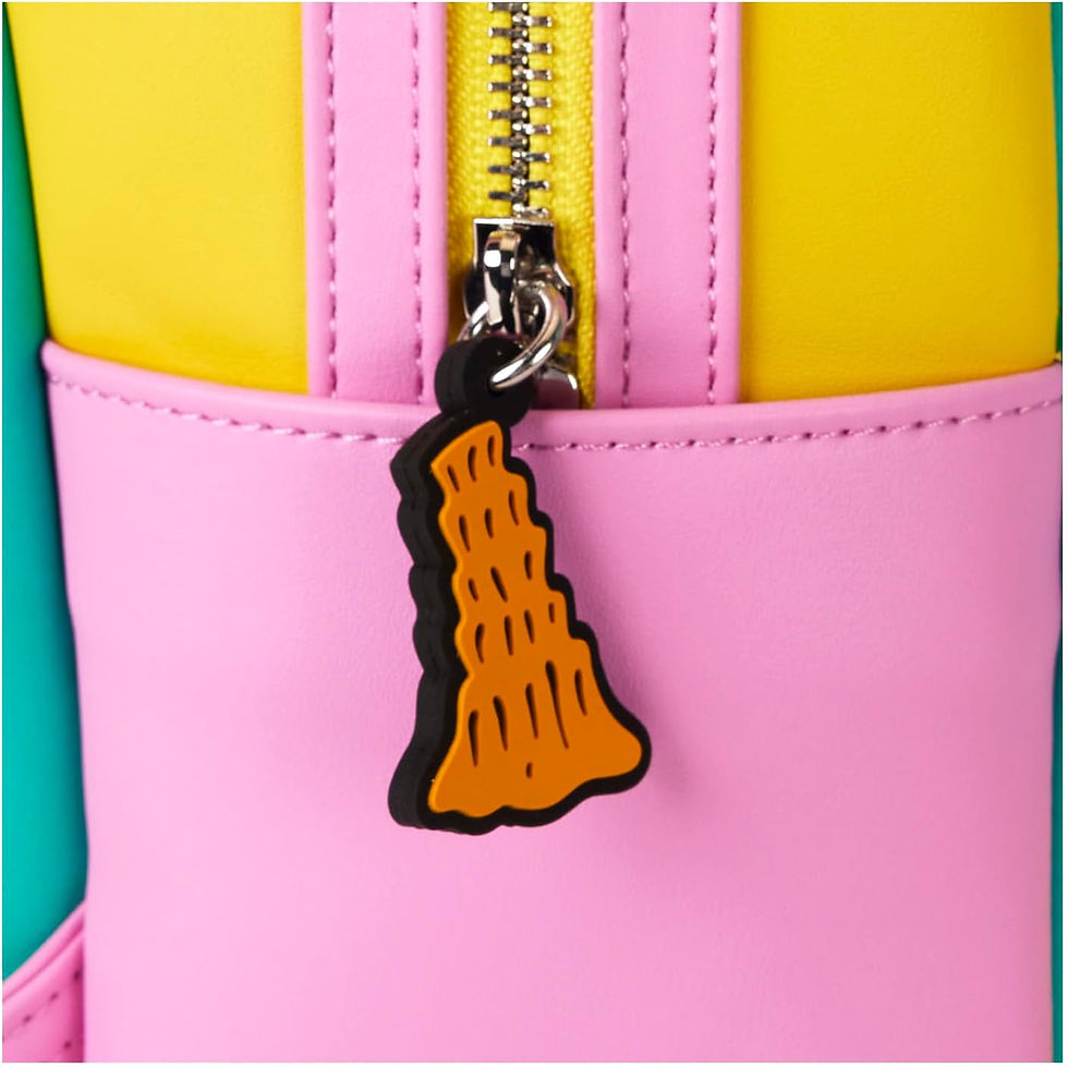 Thumbnail: Close-up of Goofy Movie Loungefly backpack with silicone cheese zipper charm