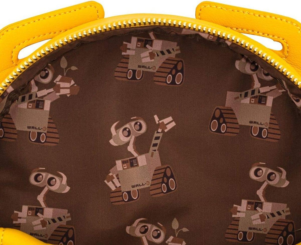 Thumbnail: Interior view of the Loungefly Pixar WALL-E backpack with brown-themed lining and spacious 3-liter capacity.