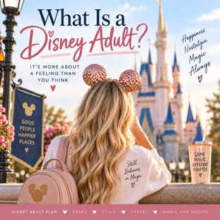 Blonde Disney adult wearing Mickey ears at Magic Kingdom, reflecting on why adults love Disney.