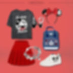 Mickey Mouse-inspired Disneyland outfit idea with red pleated skirt, black tee, and graphic accessories for summer.