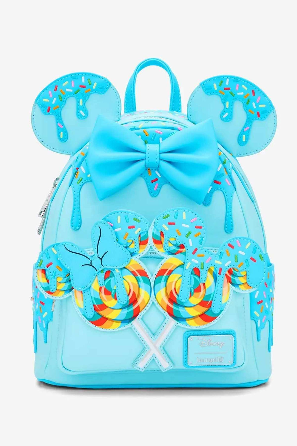 Pastel Loungefly Minnie Mouse mini backpack with rainbow swirl lollipop ears and blue frosting design – BoxLunch exclusive